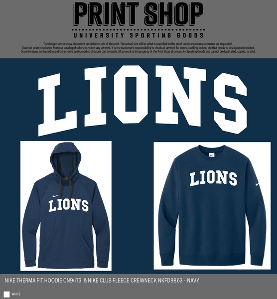 Regents Nike Lions Hoodie OR Crewneck